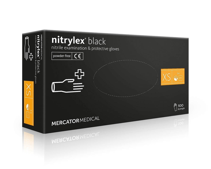 Рукавички нітрилові оглядові нестерильні неприпудрені Nitrylex® Black, розмір XS